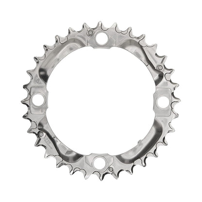 Plateau Intermédiaire SHIMANO DEORE M530 9V 4 Trous 104mm Argent — vue du plateau sur fond blanc