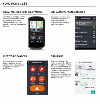 Compteur GPS GARMIN EDGE 1050 — écran tactile, batterie et fonctions connectées