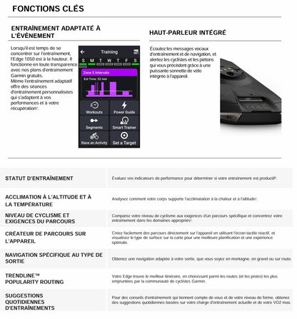 Compteur GPS GARMIN EDGE 1050 — fonctions d’entraînement et haut-parleur