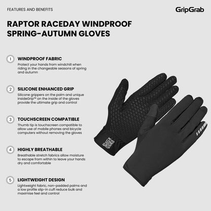Gants GRIPGRAB RAPTOR RACEDAY WINDPROOF SPRING AUTUMN Noir