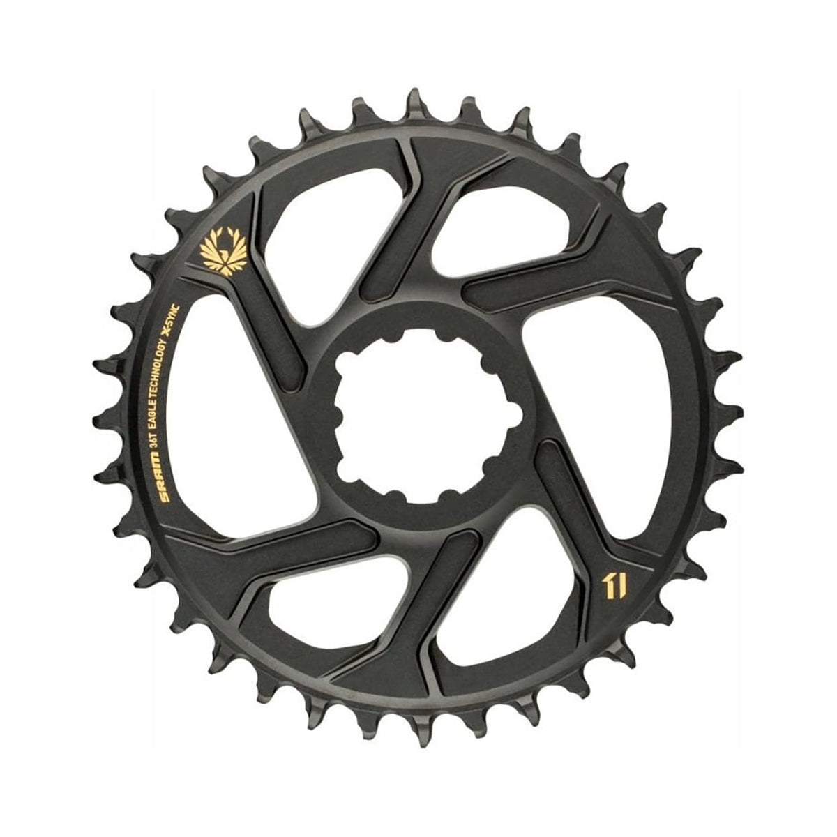 Plateau Mono SRAM EAGLE X-SYNC 2 NARROW WIDE BOOST 11/12V Direct Mount Offset 3mm Or — vue du plateau sur fond blanc