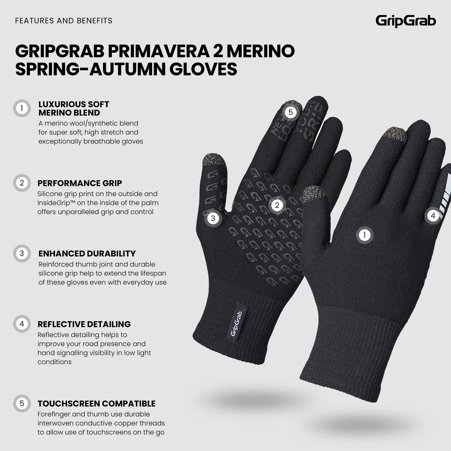 Gants GRIPGRAB PRIMAVERA 2 MERINO SPRING AUTUMN Noir