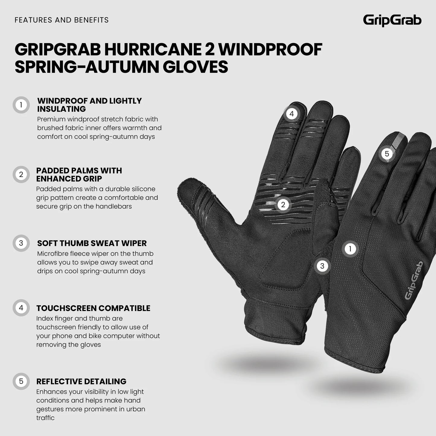 Gants GRIPGRAB HURRICANE 2 WINDPROOF SPRING AUTUMN Noir