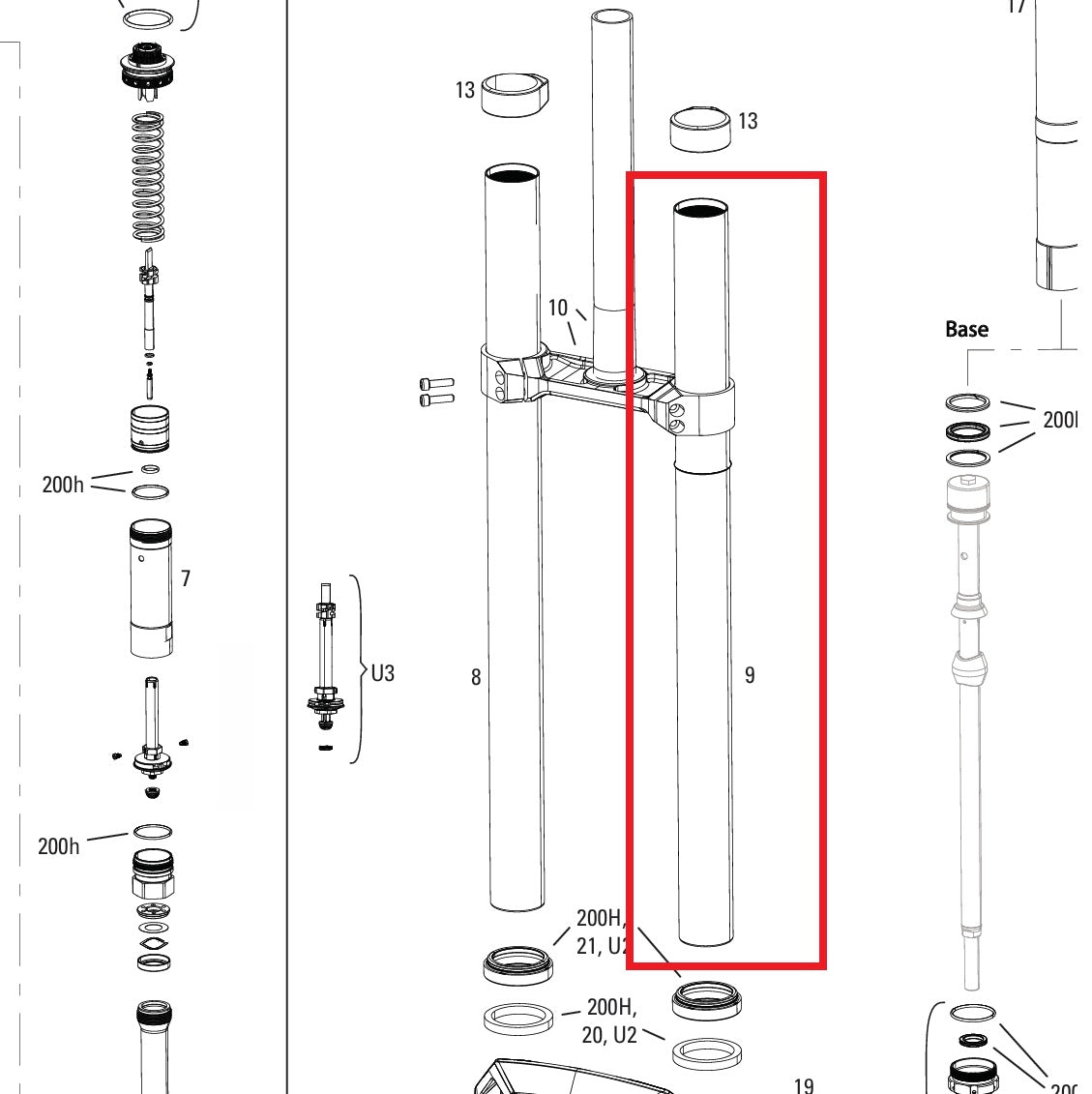 Plongueur Gauche ROCKSHOX 38mm BOXXER D1+(2024+) Noir