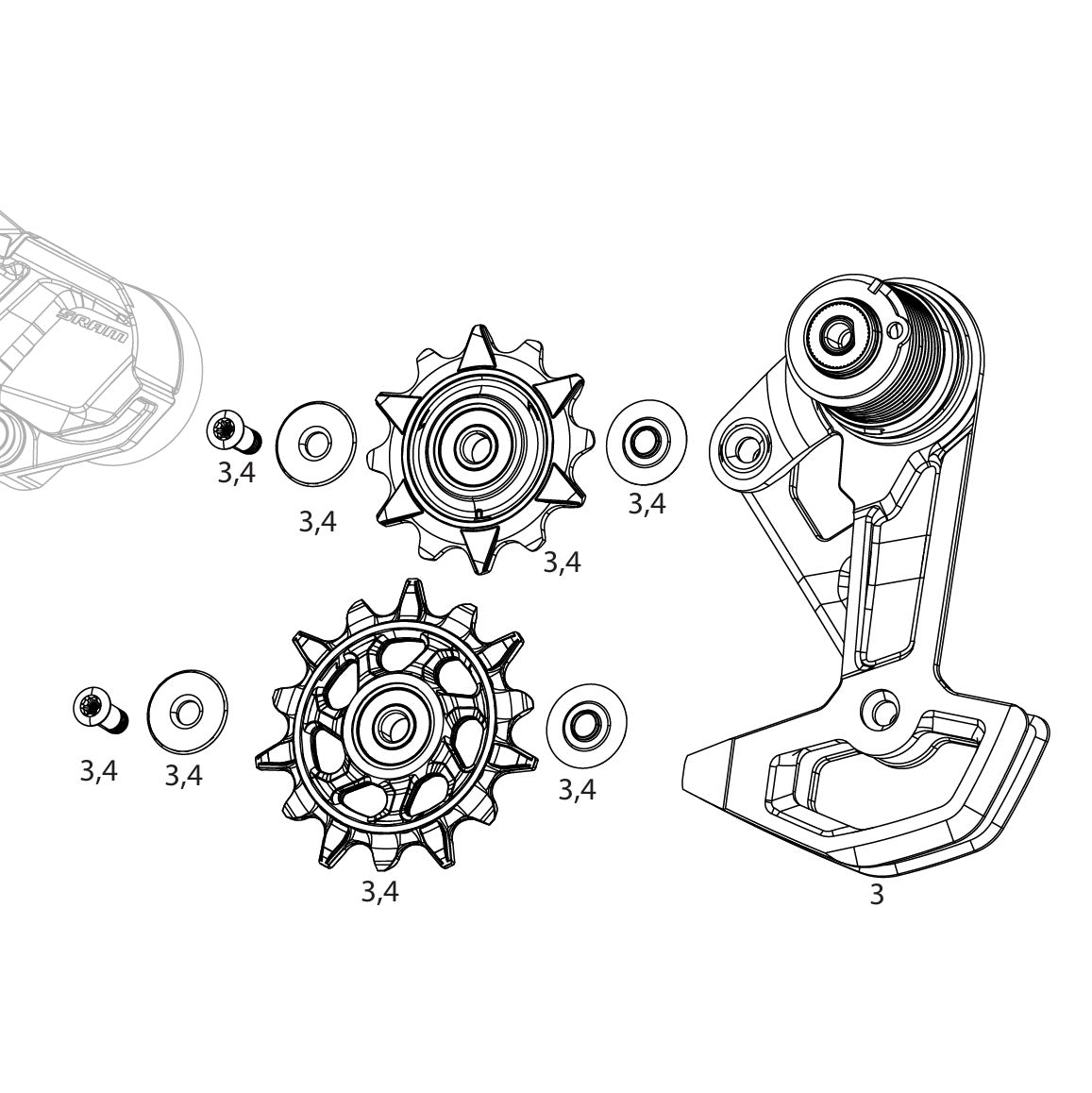 Chape de Dérailleur Arrière Complète 7V SRAM XX DH T-TYPE EAGLE AXS