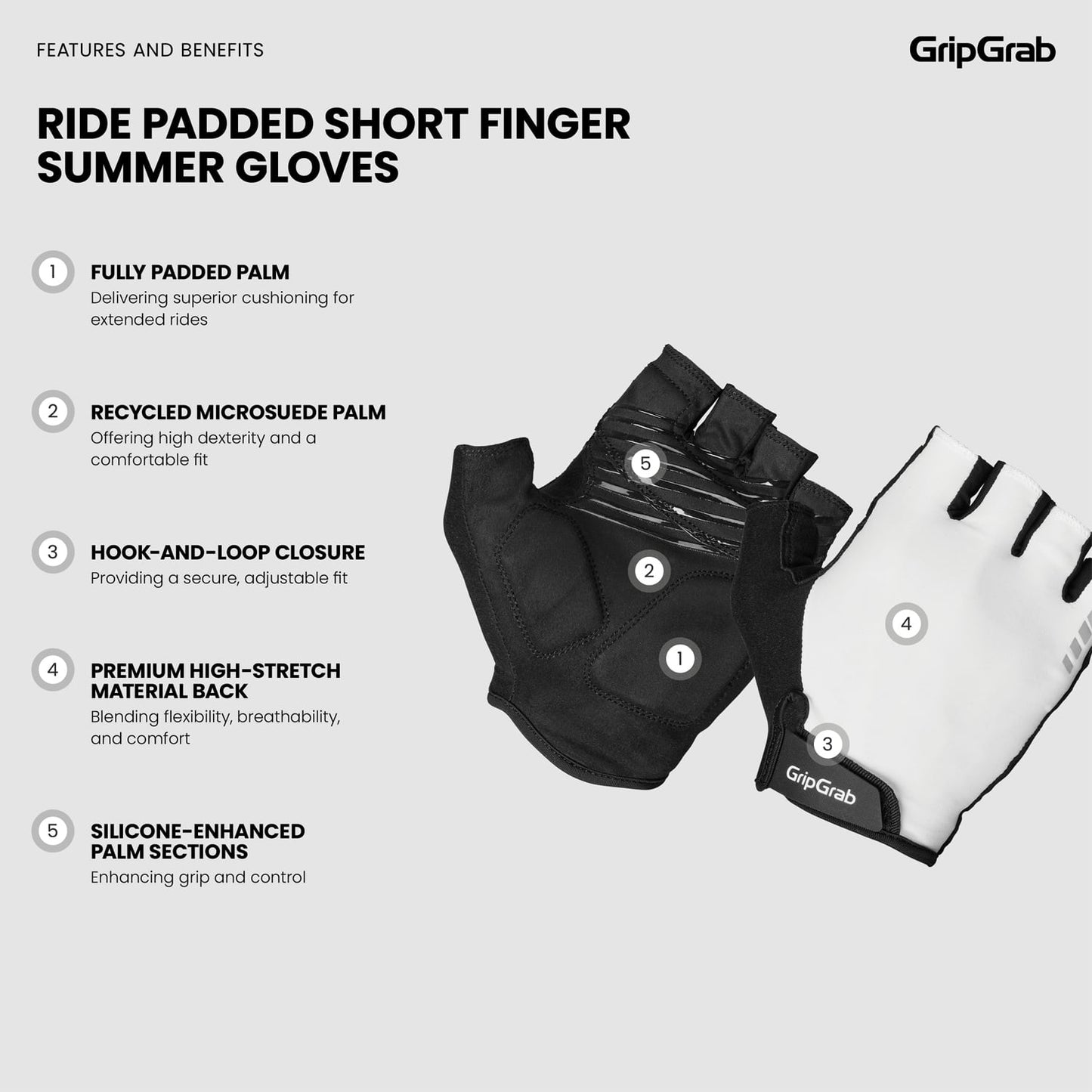 Gants Courts GRIPGRAB RIDE RC MAX Blanc