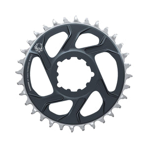 Plateau Mono SRAM X-SYNC 2 EAGLE 12V Direct Mount Offset 4mm Lunar Grey — vue du plateau sur fond blanc