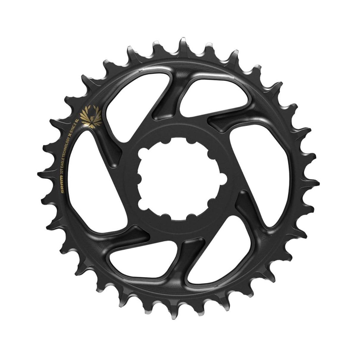 Plateau Mono SRAM EAGLE X-SYNC 2 SL BOOST 12V Direct Mount Offset 3mm Noir/Or — vue du plateau sur fond blanc