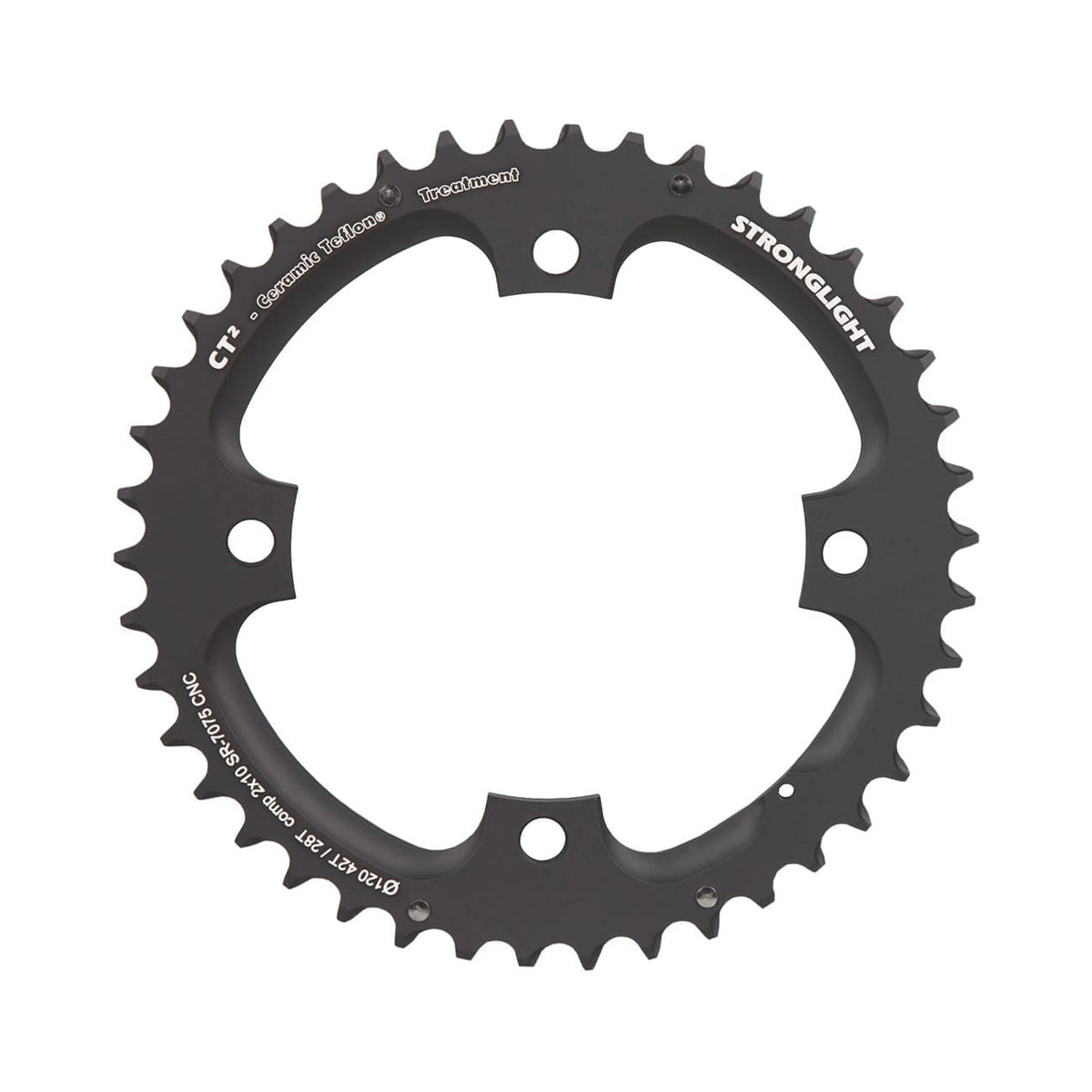 Plateau Extérieur STRONGLIGHT CT² Sram 10V 4 Trous 120mm — vue du plateau sur fond blanc