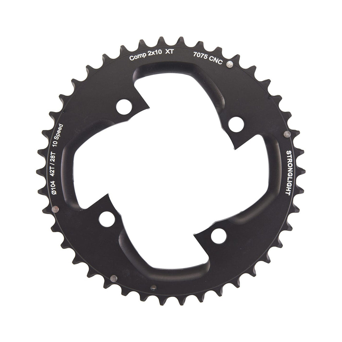 Plateau Extérieur STRONGLIGHT SHIMANO XT M785 10V 4 Trous 104mm — vue du plateau sur fond blanc
