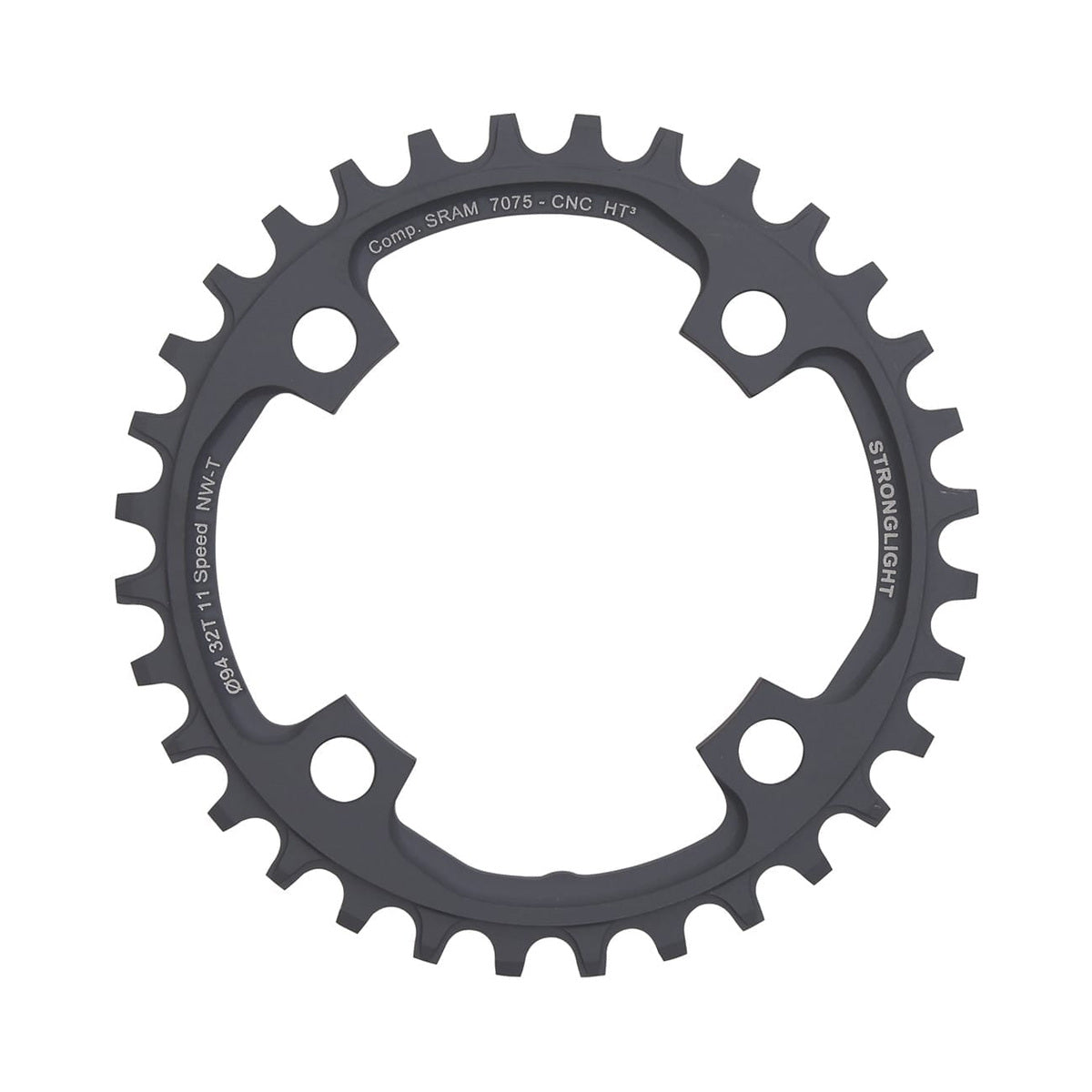 Plateau Mono STRONGLIGHT HT3 NARROW WIDE Sram X01 11V 4 Trous 94mm — vue du plateau sur fond blanc