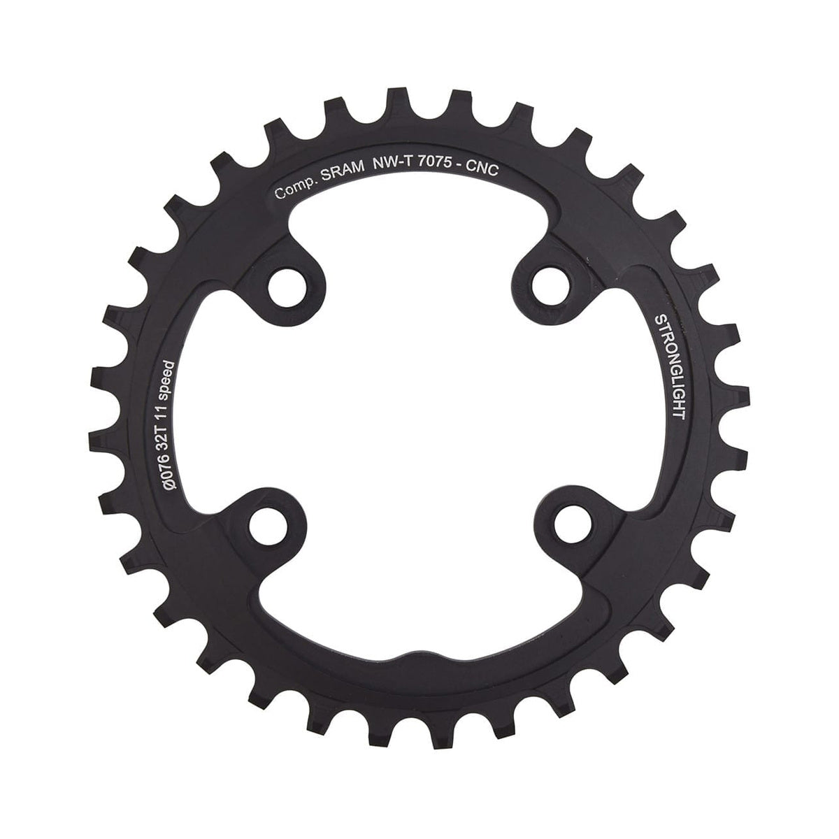 Plateau Mono STRONGLIGHT ALU 7075 NARROW WIDE Sram XX1 11V 4 Trous 76mm — vue du plateau sur fond blanc