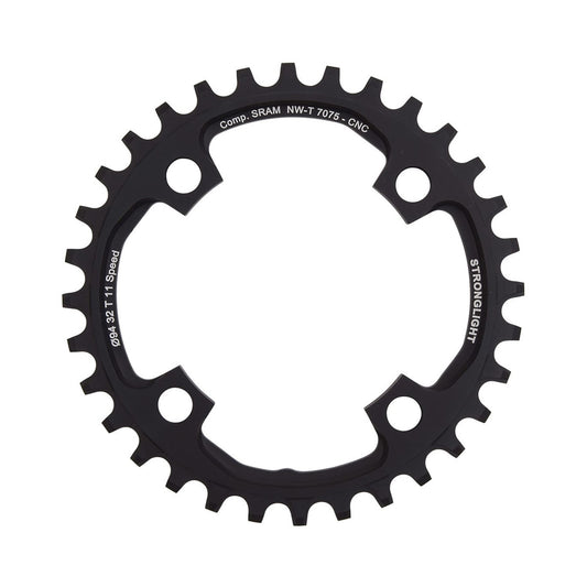 Plateau Mono STRONGLIGHT ALU 7075 NARROW WIDE Sram X01 11V 4 Trous 94mm — vue du plateau sur fond blanc