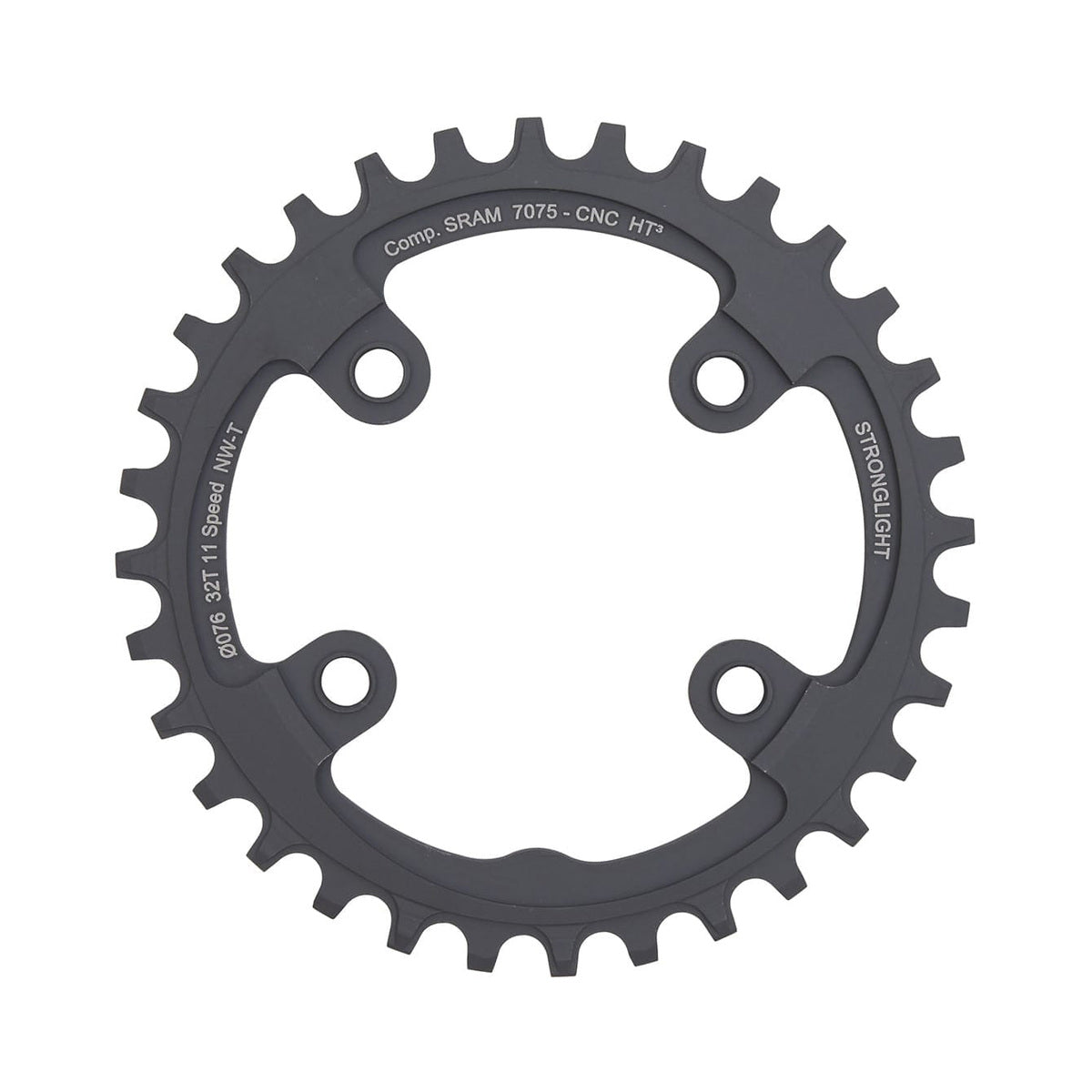 Plateau Mono STRONGLIGHT HT3 NARROW WIDE Sram XX1 11V 4 Trous 76mm — vue du plateau sur fond blanc