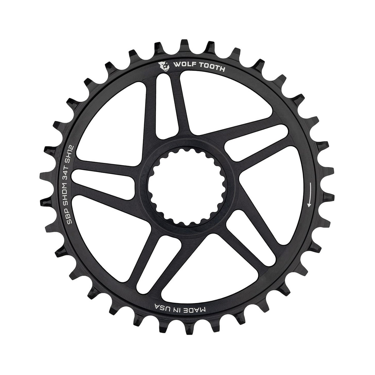 Plateau Mono WOLF TOOTH BOOST 12V Shimano Direct Mount Offset 3mm Noir — vue du plateau sur fond blanc