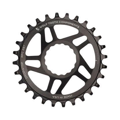 Plateau Mono WOLF TOOTH 9/10/11/12V Raceface CINCH Direct Mount Offset 6mm Noir — vue du plateau sur fond blanc