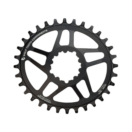 Plateau Mono Oval WOLF TOOTH ELLIPTICAL 10/11/12V Sram Direct Mount Offset 6mm Noir — vue du plateau sur fond blanc