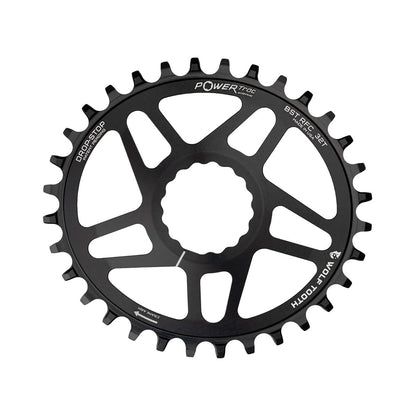 Plateau Mono Oval WOLF TOOTH ELLIPTICAL BOOST 12V Raceface CINCH Direct Mount Offset 3mm Noir — vue du plateau sur fond blanc