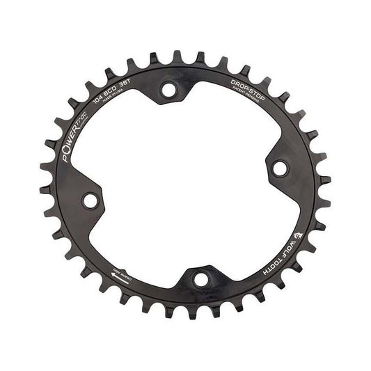 Plateau Mono Oval WOLF TOOTH ELLIPTICAL 104 BCD 12V Shimano 4 Trous 104mm Noir — vue du plateau sur fond blanc