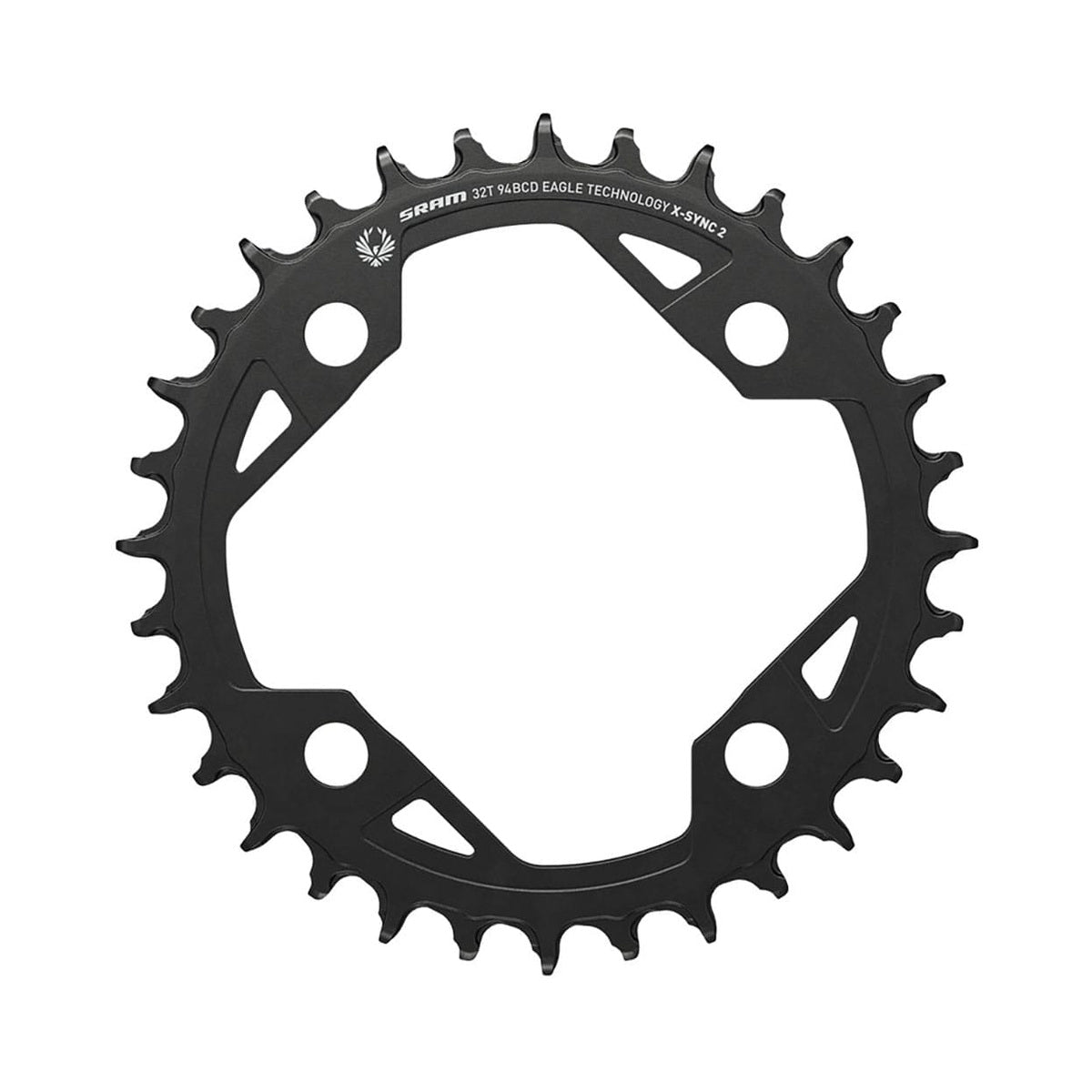 Plateau Mono SRAM X-SYNC 2 94BCD EAGLE EMTB 12V 4 Trous 94mm — vue du plateau sur fond blanc