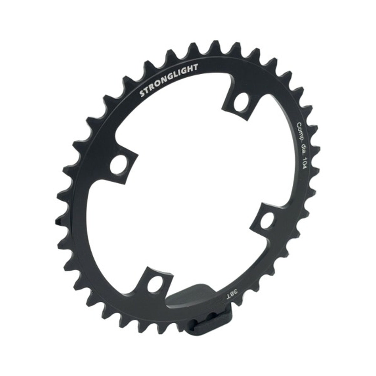 Plateau Mono STRONGLIGHT BOSCH GEN1/GEN3 1V/8V/9V/10V BCD 104mm (Bosch. Shimano. Yamaha. Bafang. Brose…) Acier — vue du plateau sur fond blanc