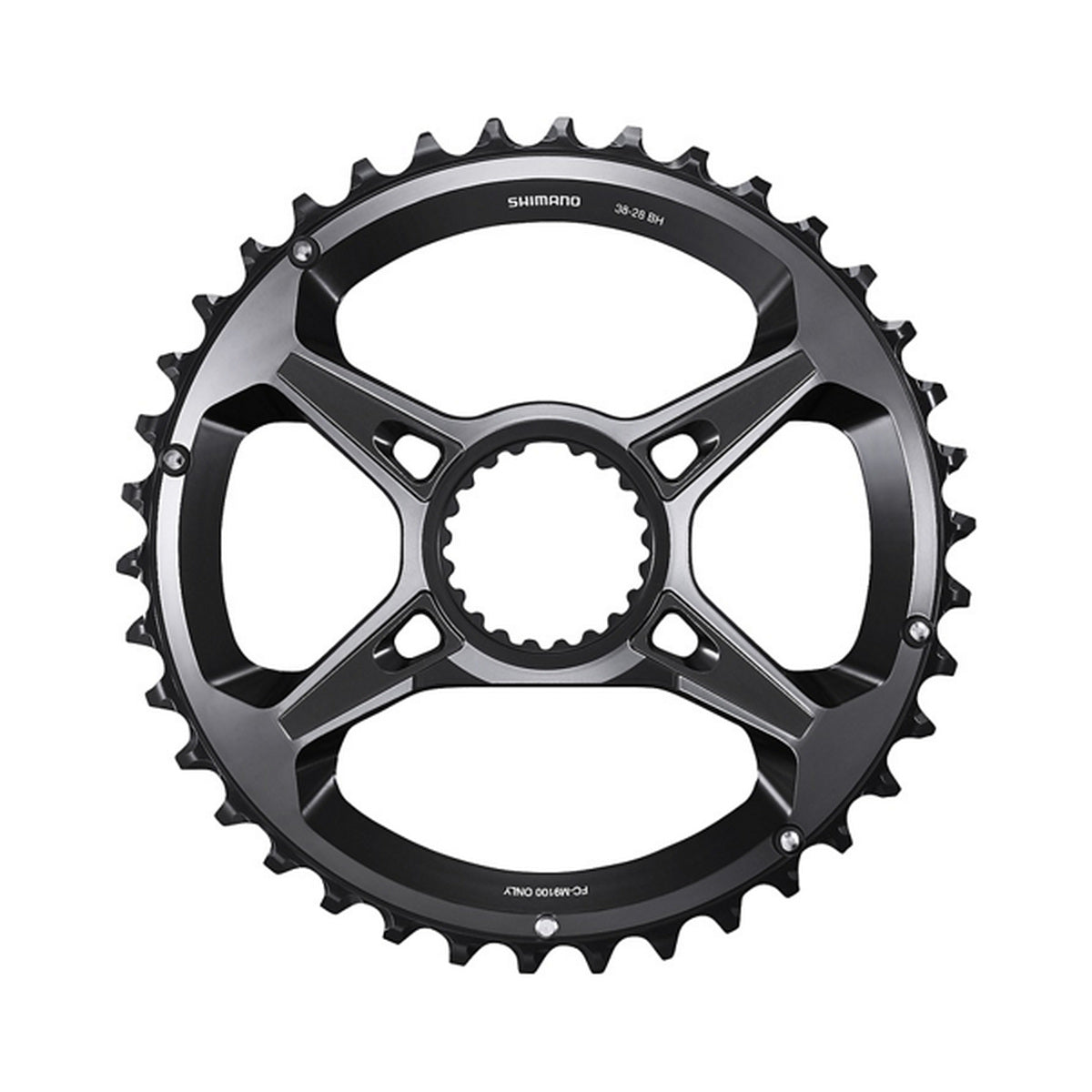 Plateau Extérieur SHIMANO XTR pour FC-M9100-2 (28-38 dents) 12V — vue du plateau sur fond blanc