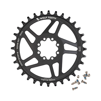 Plateau Mono WOLF TOOTH 12V SRAM Direct Mount 8 vis Offset 3mm — vue du plateau sur fond blanc