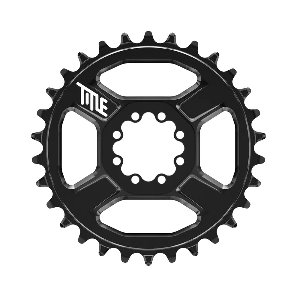 Plateau TITLE CR1  12V SHIMANO DM 8 Vis Noir — vue du plateau sur fond blanc
