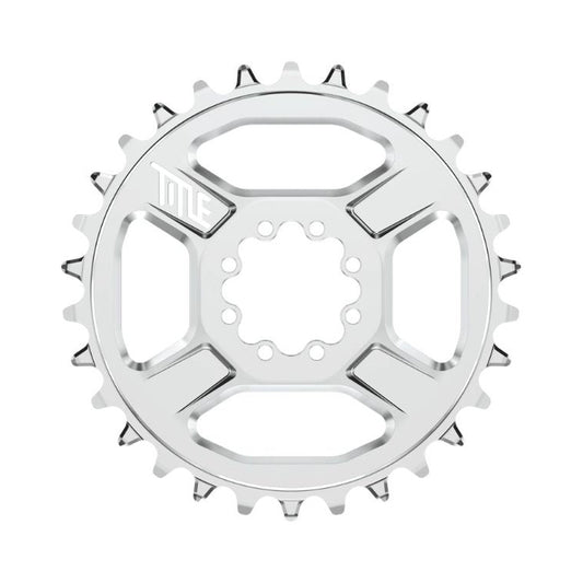 Plateau TITLE CR1  12V SHIMANO DM 8 Vis Chrome — vue du plateau sur fond blanc