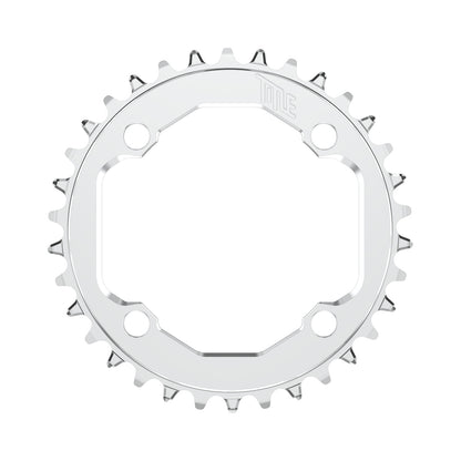 Plateau TITLE CR1-E 12V Shimano 104 BCD Chrome — vue du plateau sur fond blanc