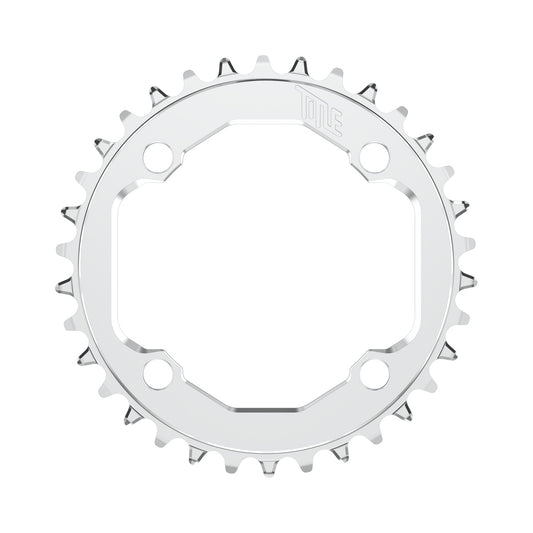 Plateau TITLE CR1-E 12V Shimano 104 BCD Chrome — vue du plateau sur fond blanc