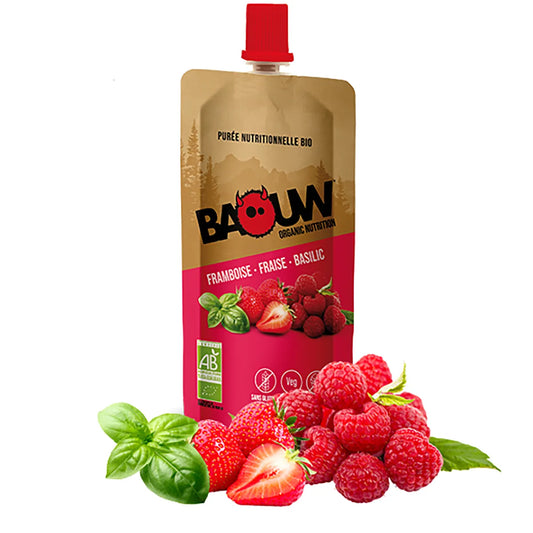 Purée Energétique BAOUW Bio Recette aux Fruits Framboise/Fraise/Basilic (90g)