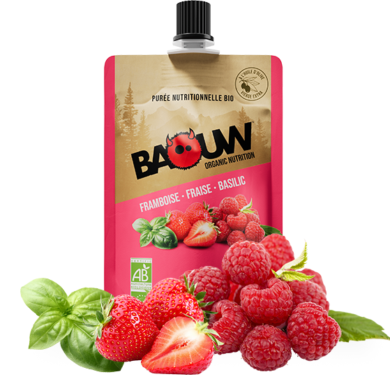 Purée Energétique BAOUW Bio Recette aux Fruits Framboise/Fraise/Basilic (90g)