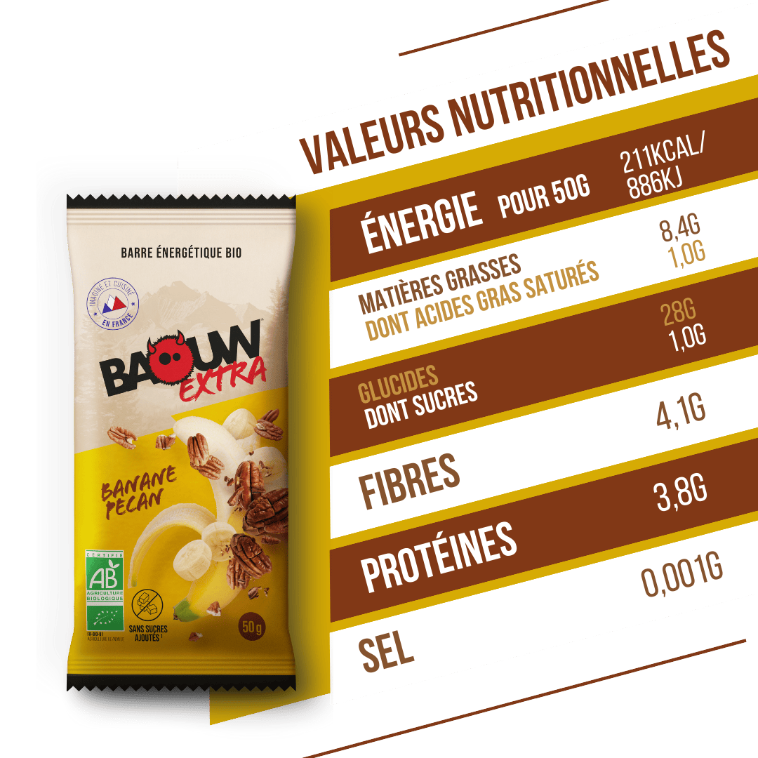 Barre Énergétique BAOUW BIO EXTRA Banane-Pécan (50g)