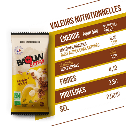 Barre Énergétique BAOUW BIO EXTRA Banane-Pécan (50g)