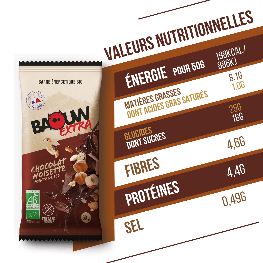 Barre Énergétique BAOUW BIO EXTRA Chocolat-Noisette (50g)