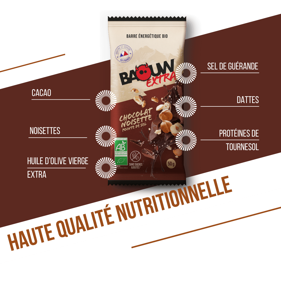 Barre Énergétique BAOUW BIO EXTRA Chocolat-Noisette (50g)