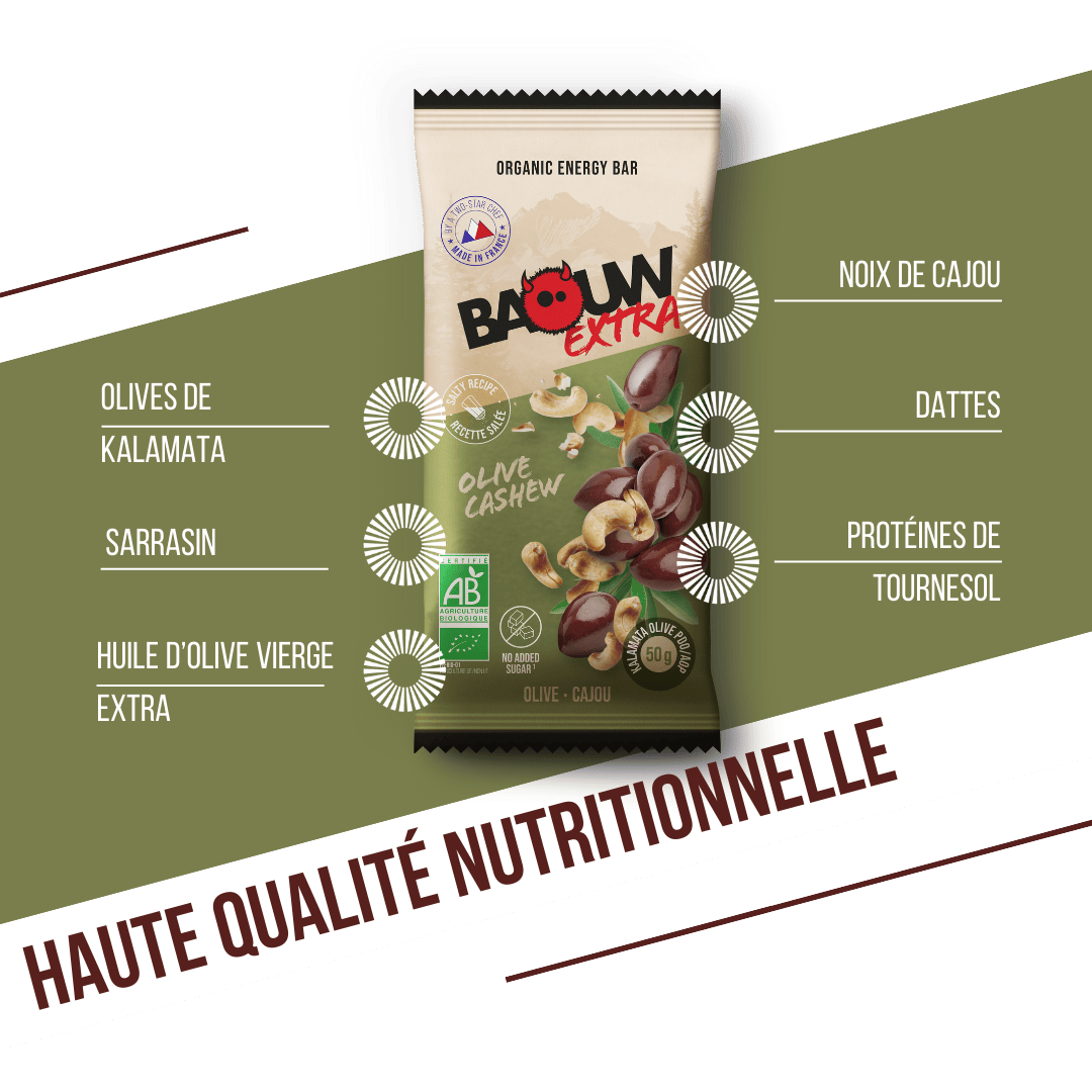 Barre Énergétique BAOUW BIO EXTRA Salé Olive-Cajou (50g)