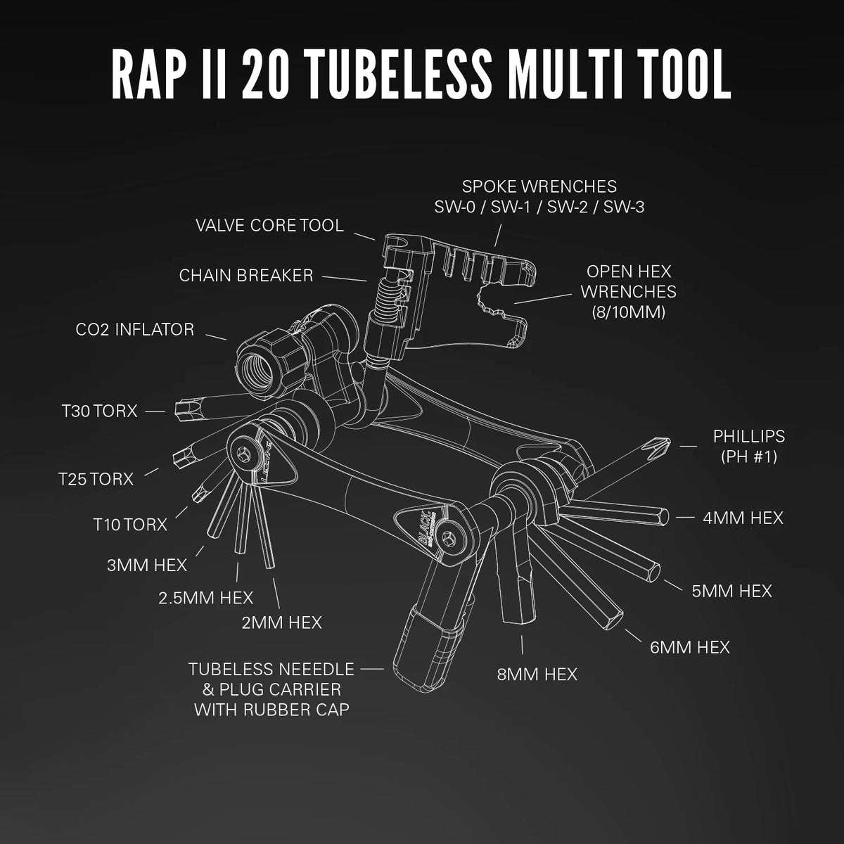 Multi-Outils LEZYNE RAP II 20 Tubeless