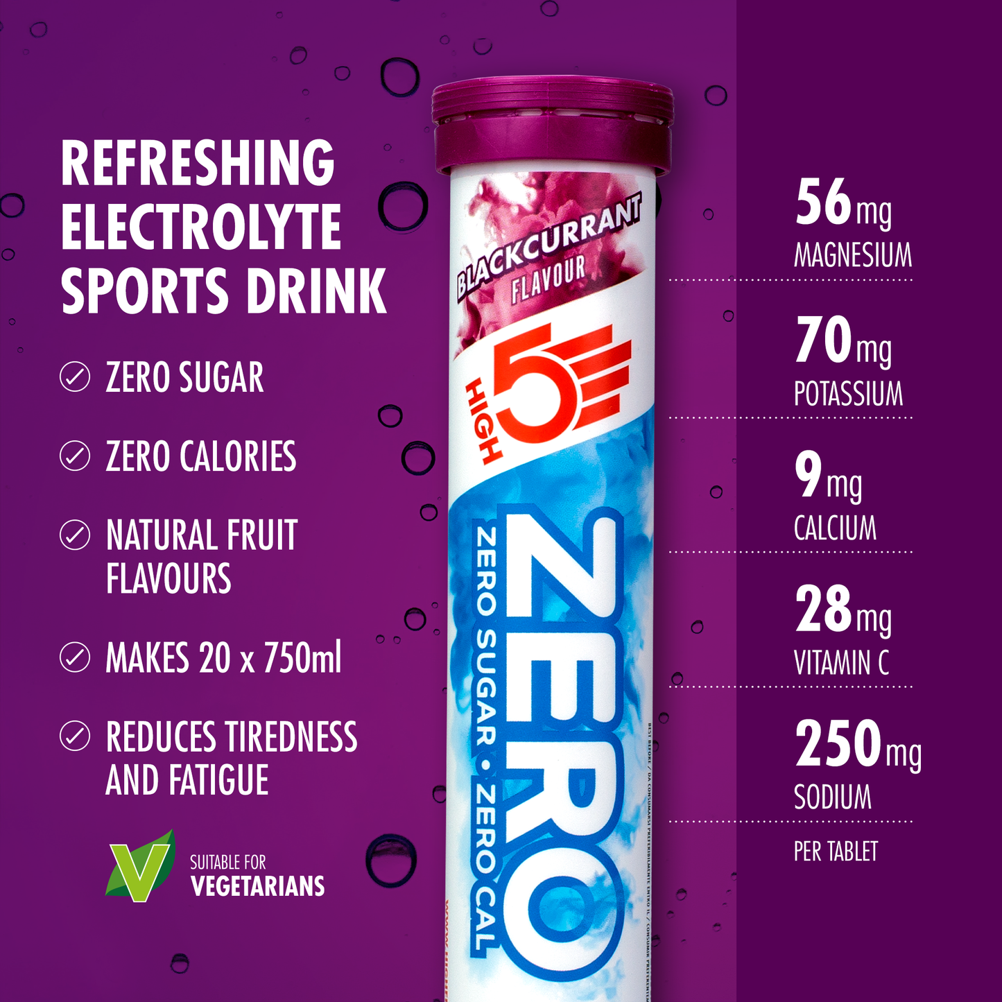 Pastilles d'Hydratation Electrolytes HIGH5 ZERO (x20) Cassis