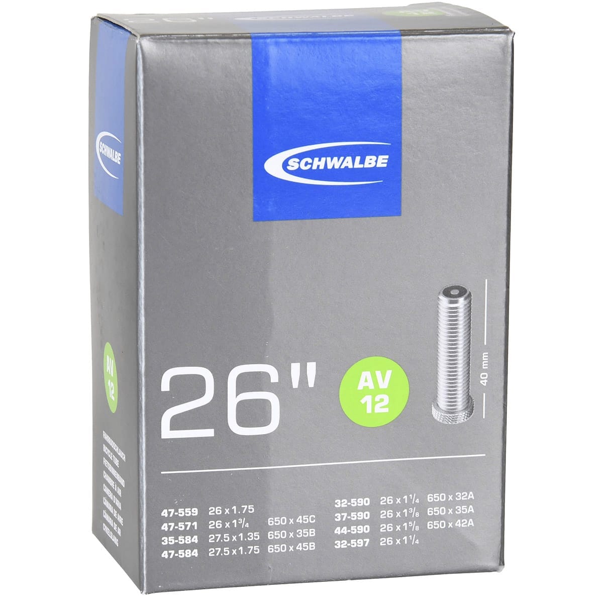 Chambre à Air SCHWALBE STANDARD AV 12 26x1,75 Butyl Schrader 40 mm 10423340