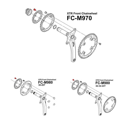 Kit de Vis Cheminée SHIMANO XTR M980 Plateau Intérieur / XT M8000 Plateau Intermédiaire 10,1 mm (x4) Argent Mat