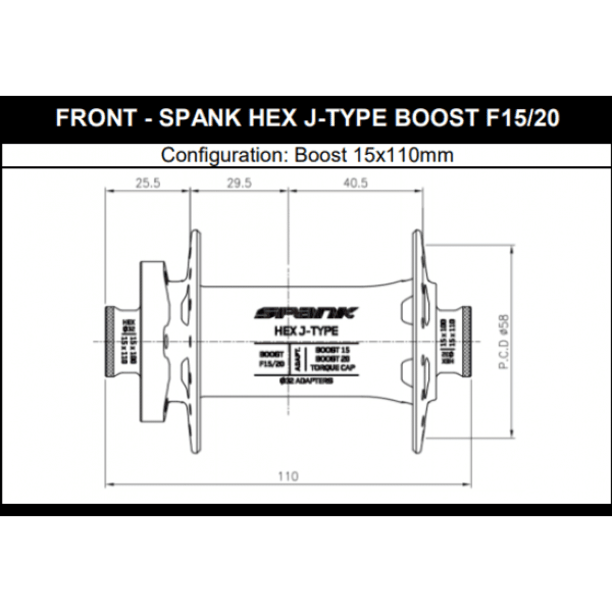 Moyeu Avant SPANK HEX 15/20 mm Boost Vert