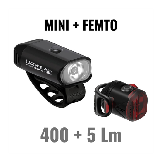 Eclairages Avant et Arrière LEZYNE MINI DRIVE 400XL / FEMTO USB