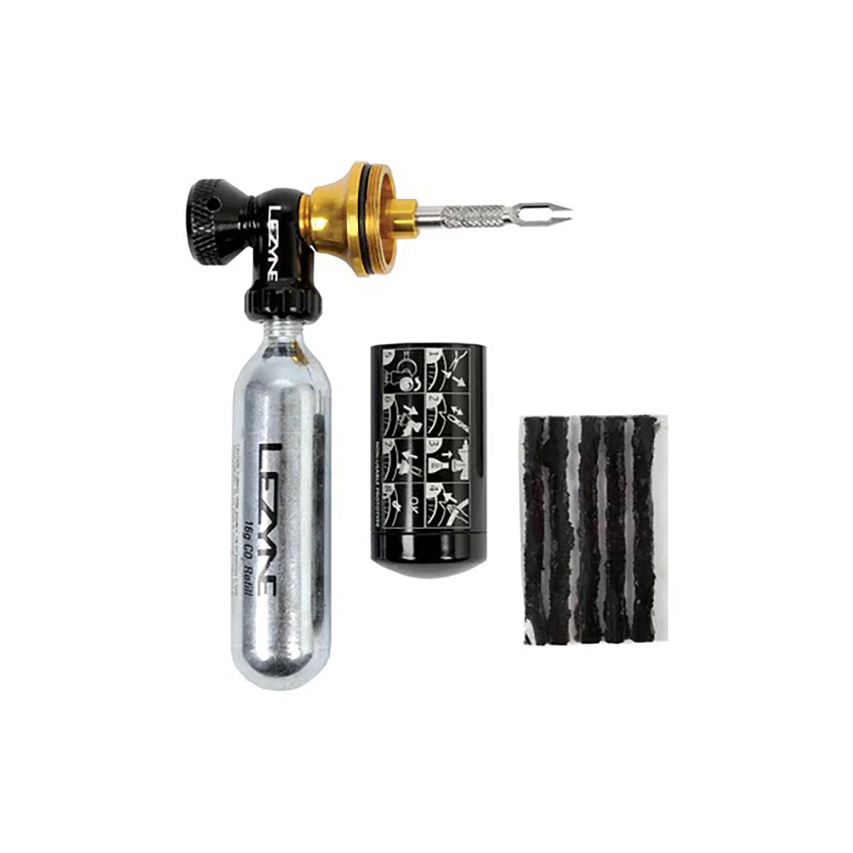 Kit de Réparation Tubeless Percuteur CO2 LEZYNE BLASTER + 5 Mèches + 2x Cartouches CO2