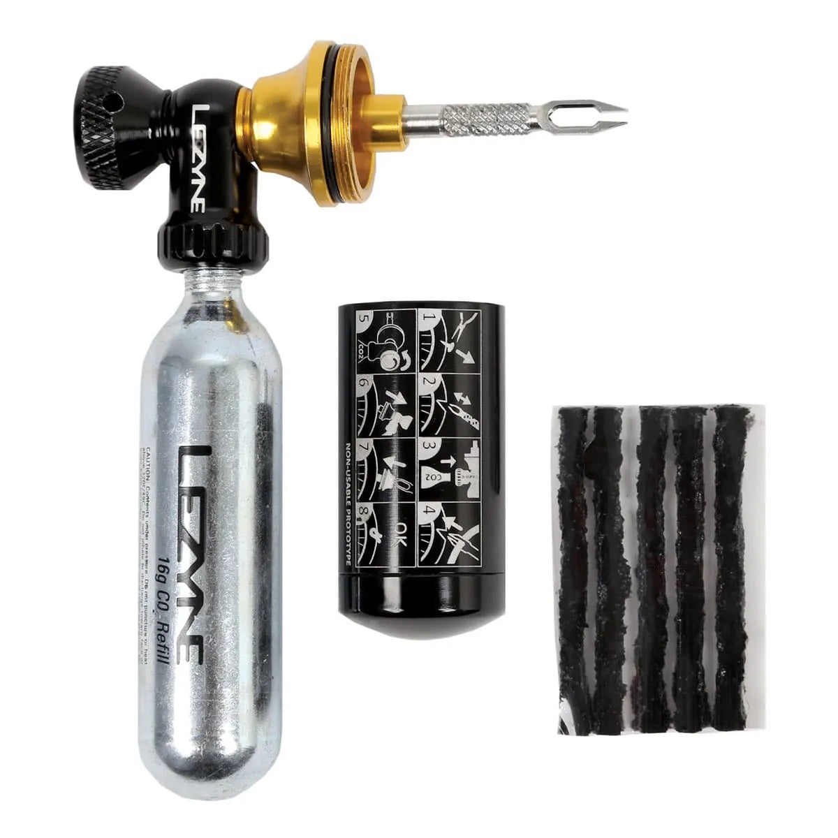 Kit de Réparation Tubeless Percuteur CO2 LEZYNE BLASTER + 5 Mèches