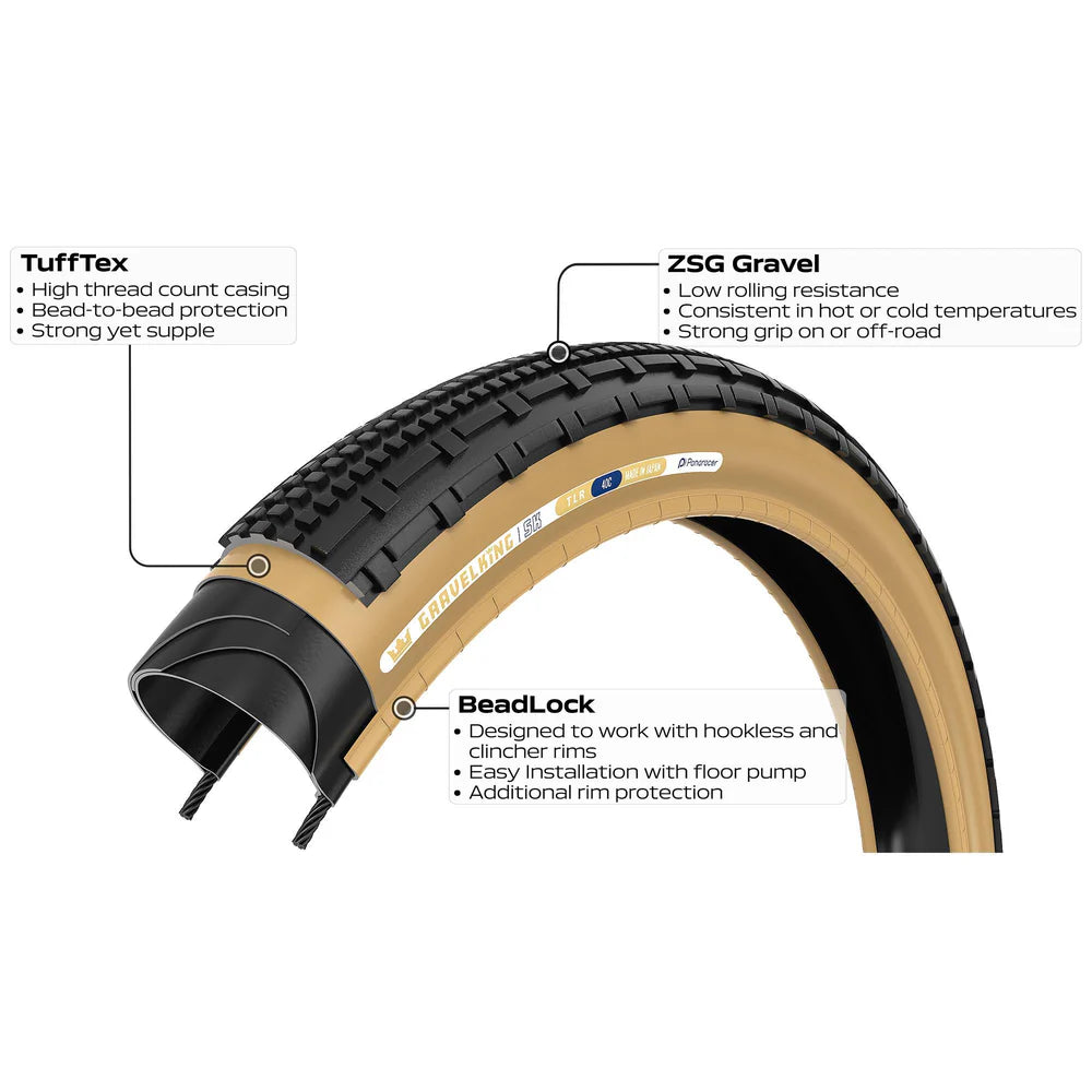 Pneu PANARACER GRAVELKING SK TLR 700x40c Tubeless Ready Beige