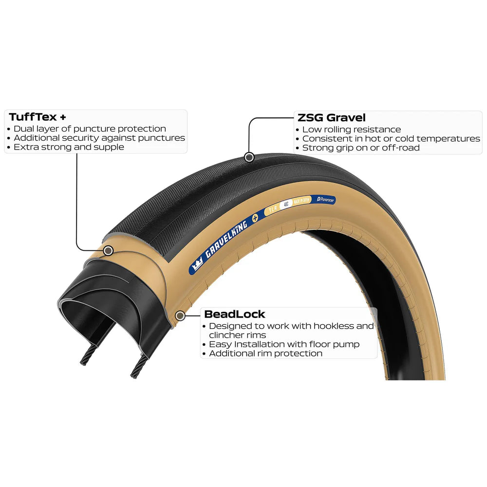 Pneu PANARACER GRAVELKING SLICK+ TLR 700x30c Tubeless Ready Beige