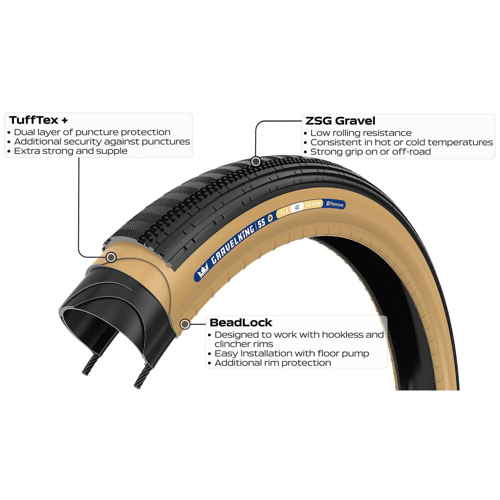 Pneu PANARACER GRAVELKING SEMISLICK+ TLR 700x30c Tubeless Ready Beige