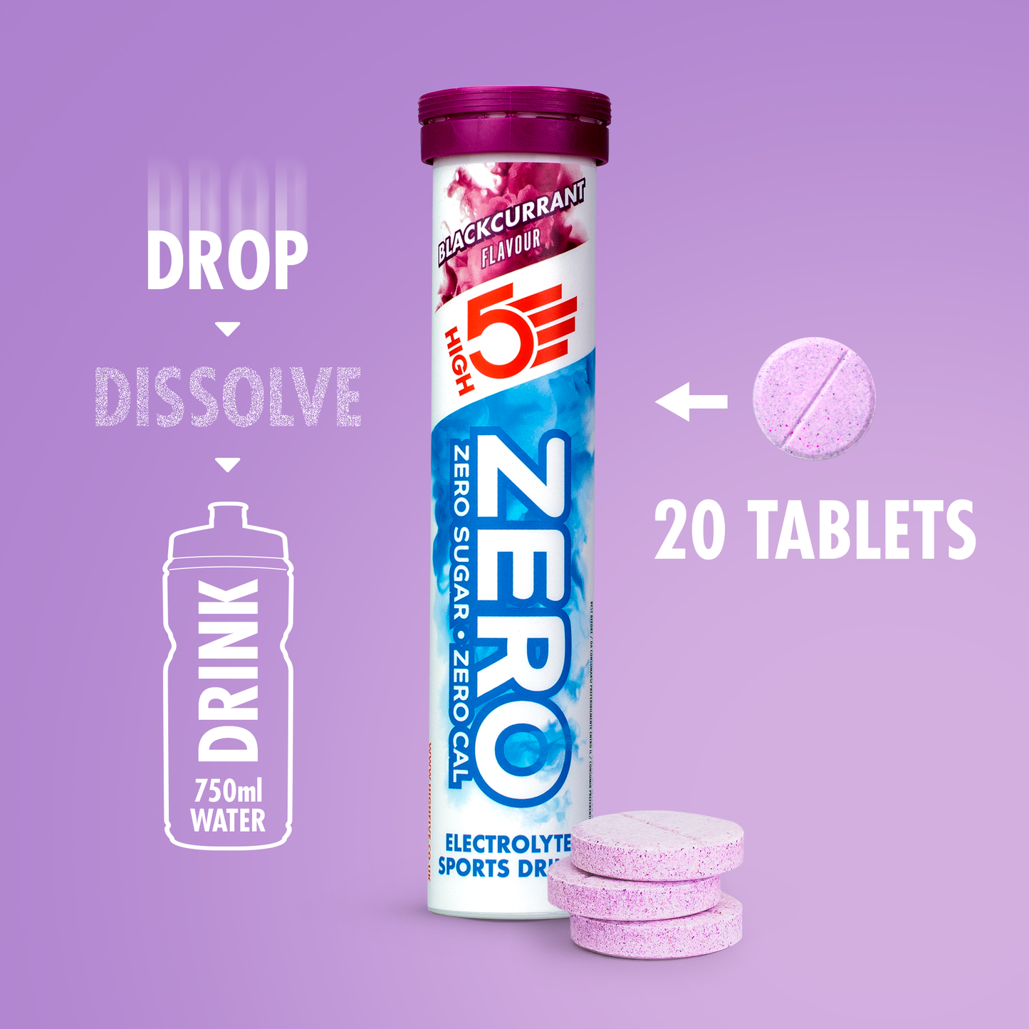 Pastilles d'Hydratation Electrolytes HIGH5 ZERO (x20) Cassis